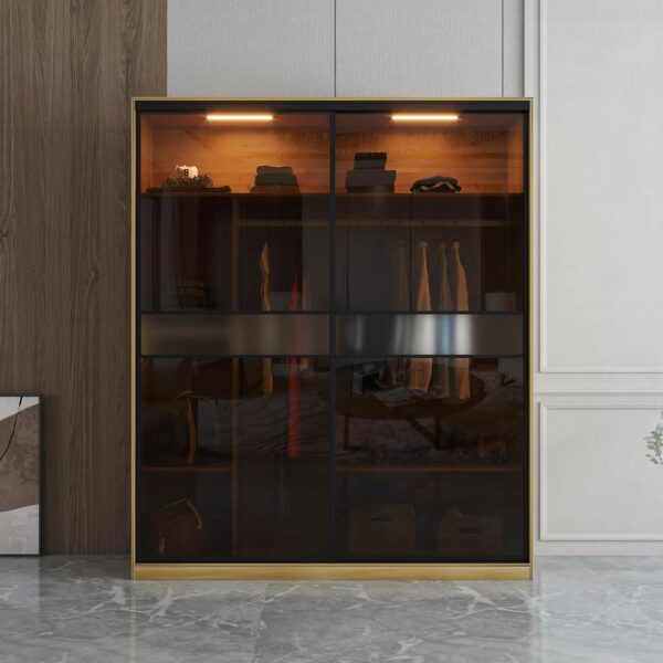 Sliding 2 Glass Door Wardrobe Wooden (Big) | Redwave