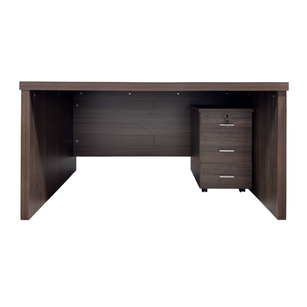 Minimalist black walnut office desk, Model 1626, featuring a sleek, streamlined design with clean lines, rich dark wood grain, and a smooth finish, providing a modern and elegant workspace.